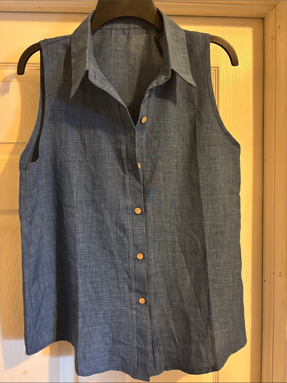 Sleeveless Chambray Button-Front Blouse - Blue This is a size Large and is NWOT